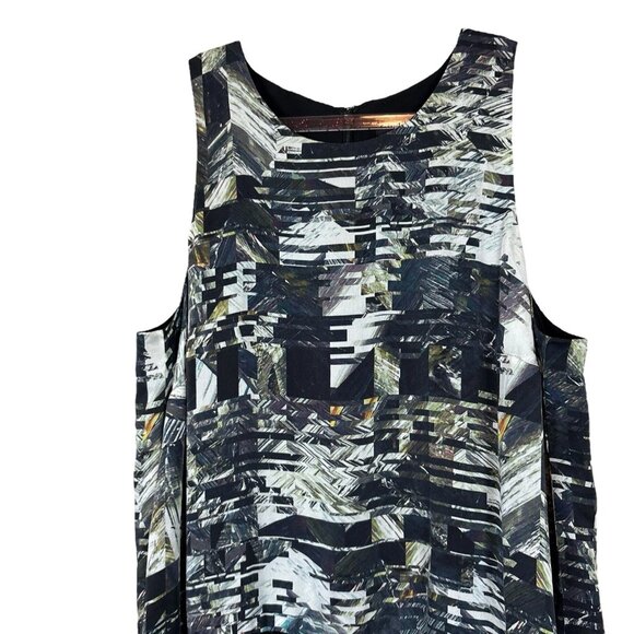 Club Monaco Abstract Leaf Print Ruffle Trim Cocktail Dress Black Green Size 4 - Picture 3 of 9